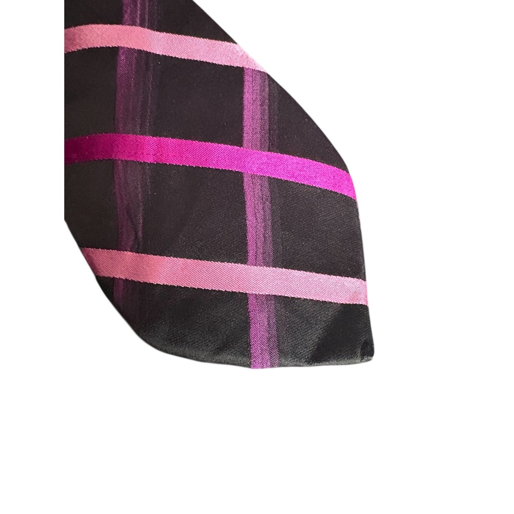 Croft & Barrow‎ 100% Silk Tie Pink Black Plaid Striped Classic 61" x 3.5" As is